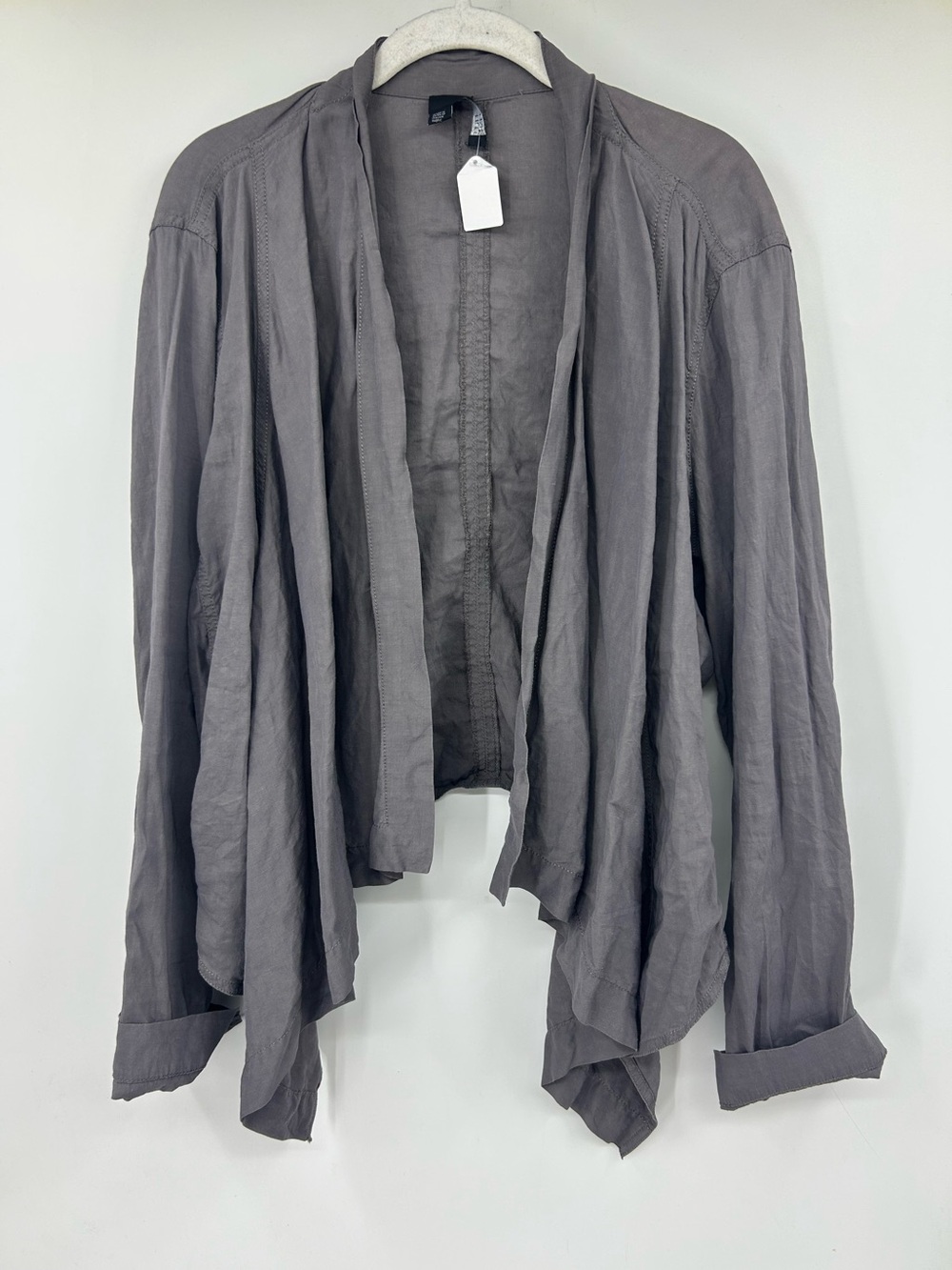 Eileen Fisher Women’s Open Front Linen-Viscose‎ Waterfall Gray Cardigan Size XL